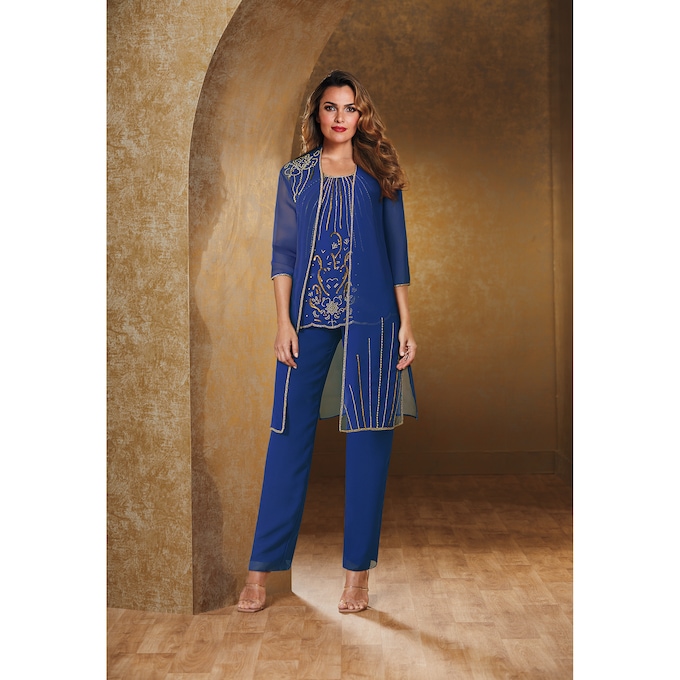 Annette 3-Piece Beaded Pant Set, , large
