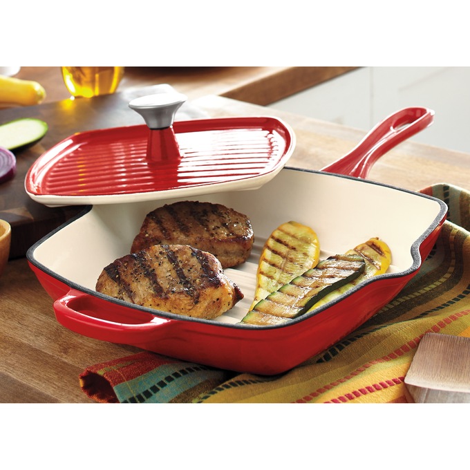 Enameled Cast Iron Grill Pan with Press, , large