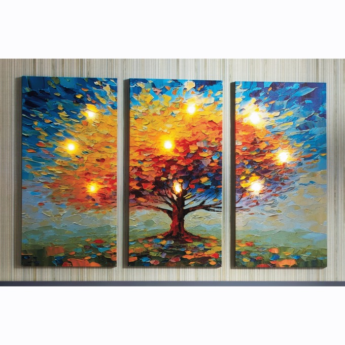 3-Piece Lit Colorful Tree Triptych, , large