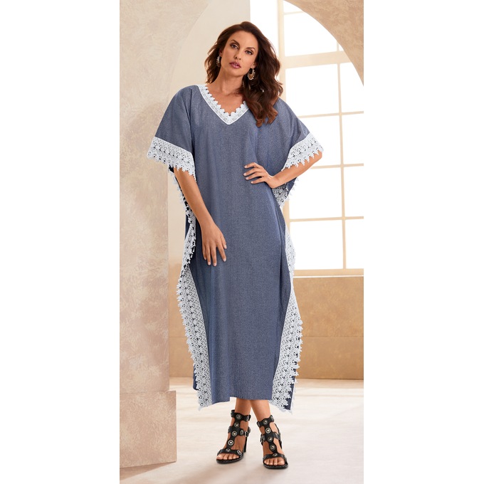 Carmella Crochet-Trim Caftan, , large