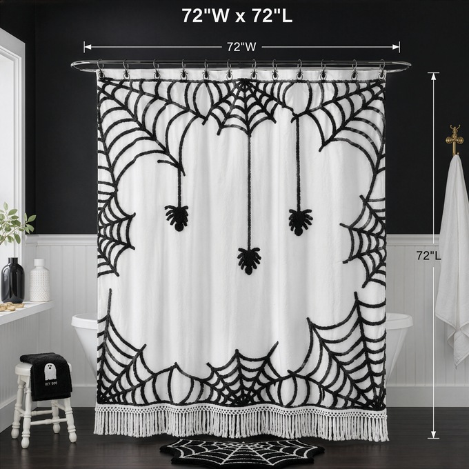 Tufted Chenille Halloween Shower Curtain, , large