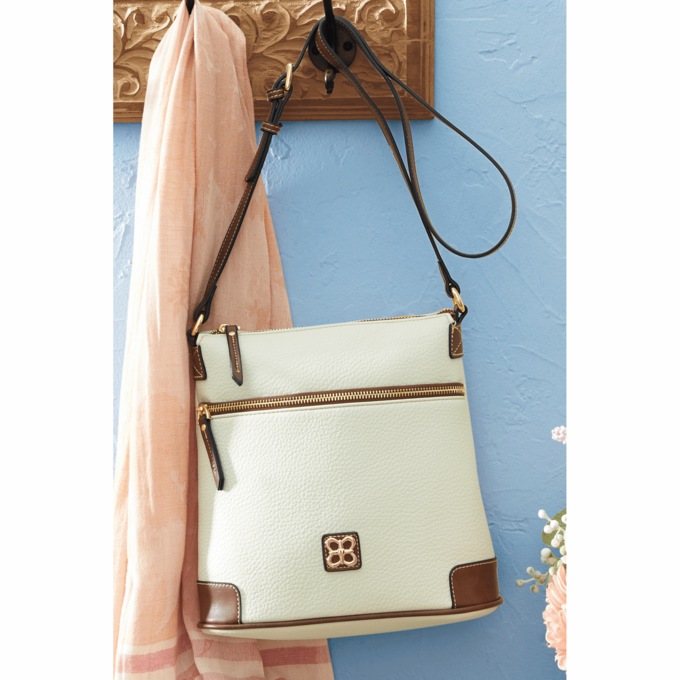 Belle Faux Leather Two-Toned Crossbody Handbag, Cream, large