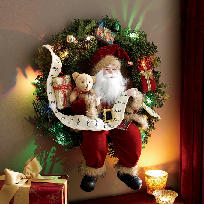 20" Lit Wreath with Santa & Name List, , large