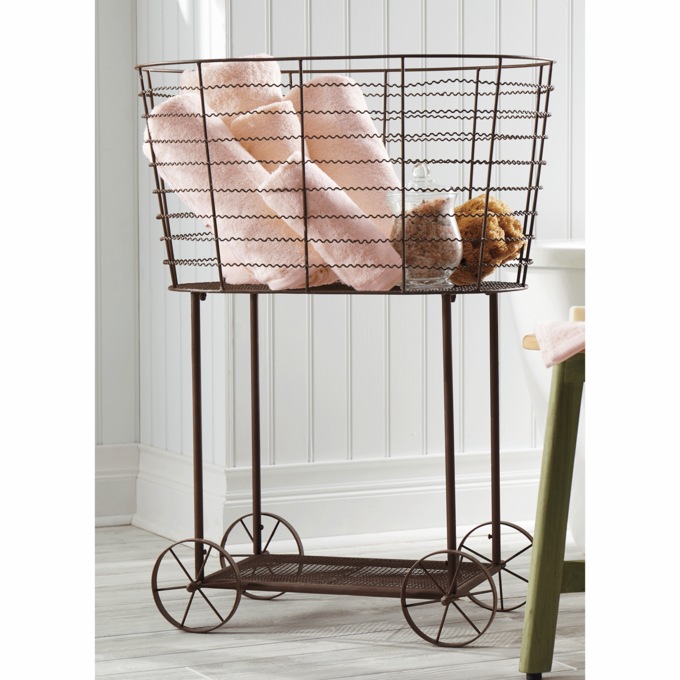 Vintage Rolling Laundry Cart, , large