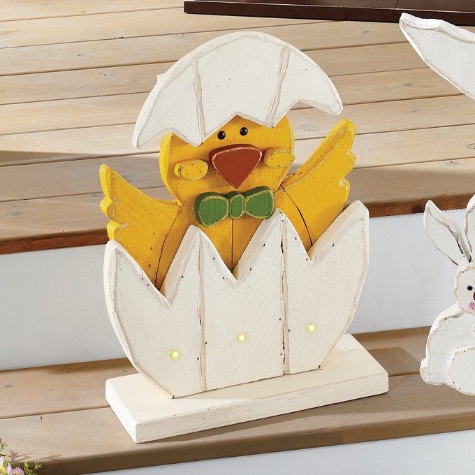 Lit Chunky Wood Cutouts Hatching Chick, , large