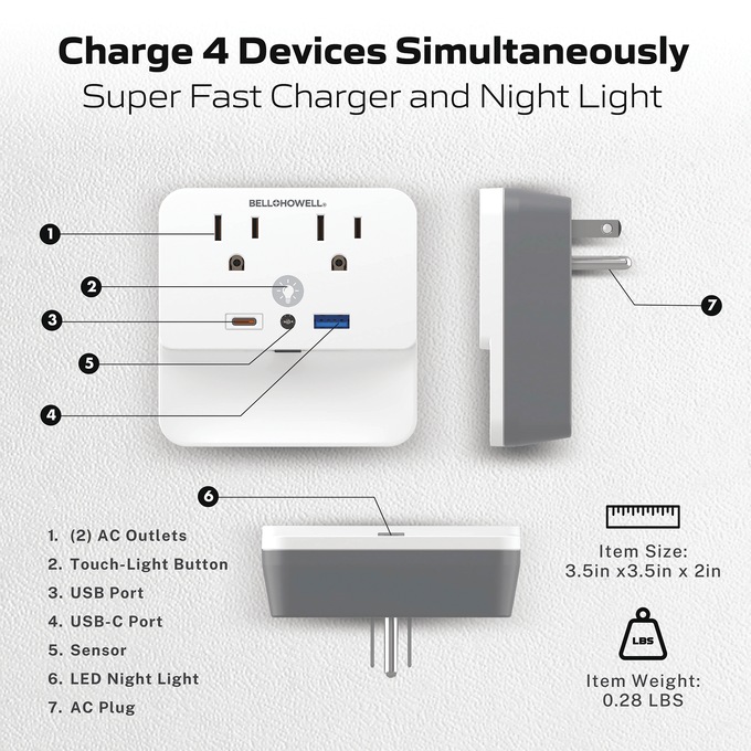Bell+Howell Light Surge Protector, White, large