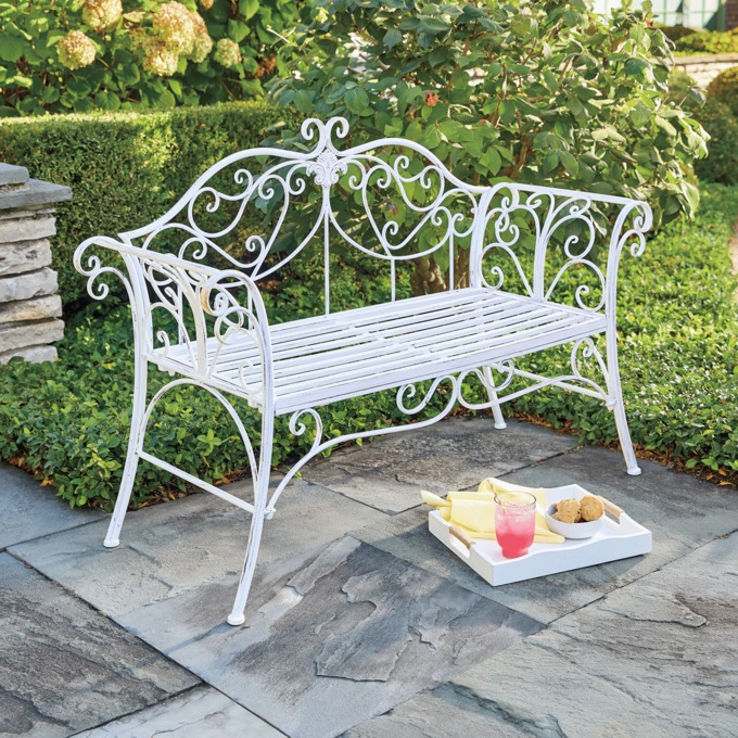 Wisteria Bench, Weathered White, large