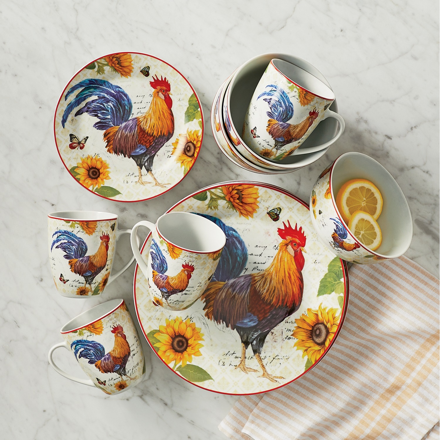 16Piece Sunrise Rooster Dinnerware Set Seventh Avenue