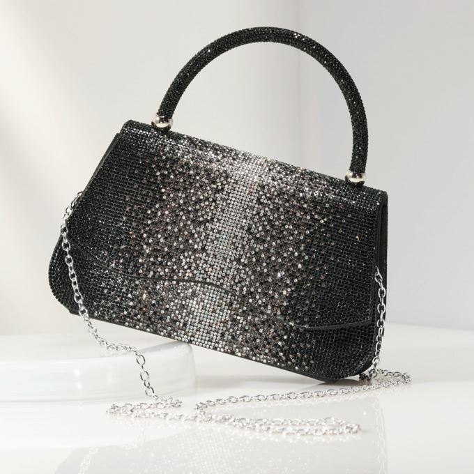 Rhinestone Ombr&eacute; Clutch, Black Silver, large