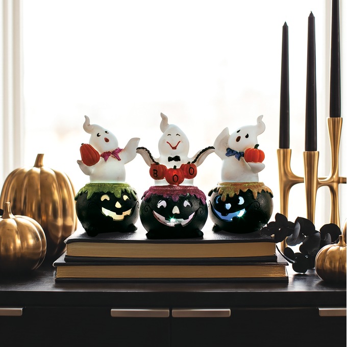 ゆきんこシーグラスアート　ハロウィン　7点セット Ghost in Lit Cauldron Figurine | Seventh Avenue