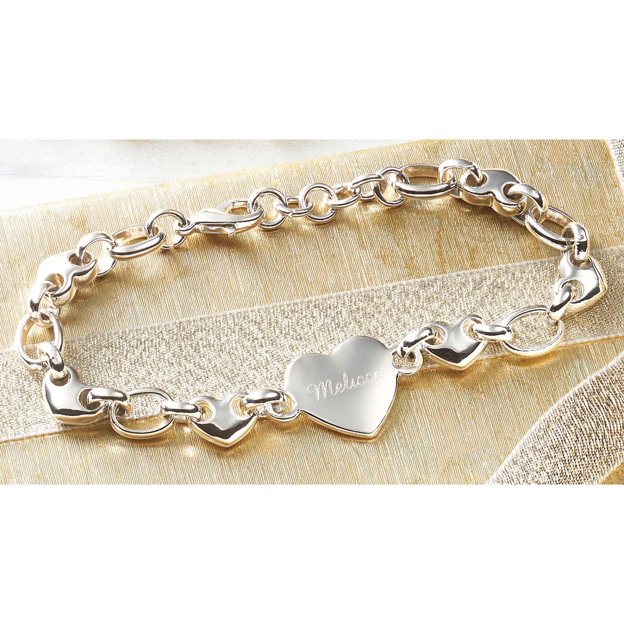 Personalized Name Heart Link Bracelet, Silvertone, large