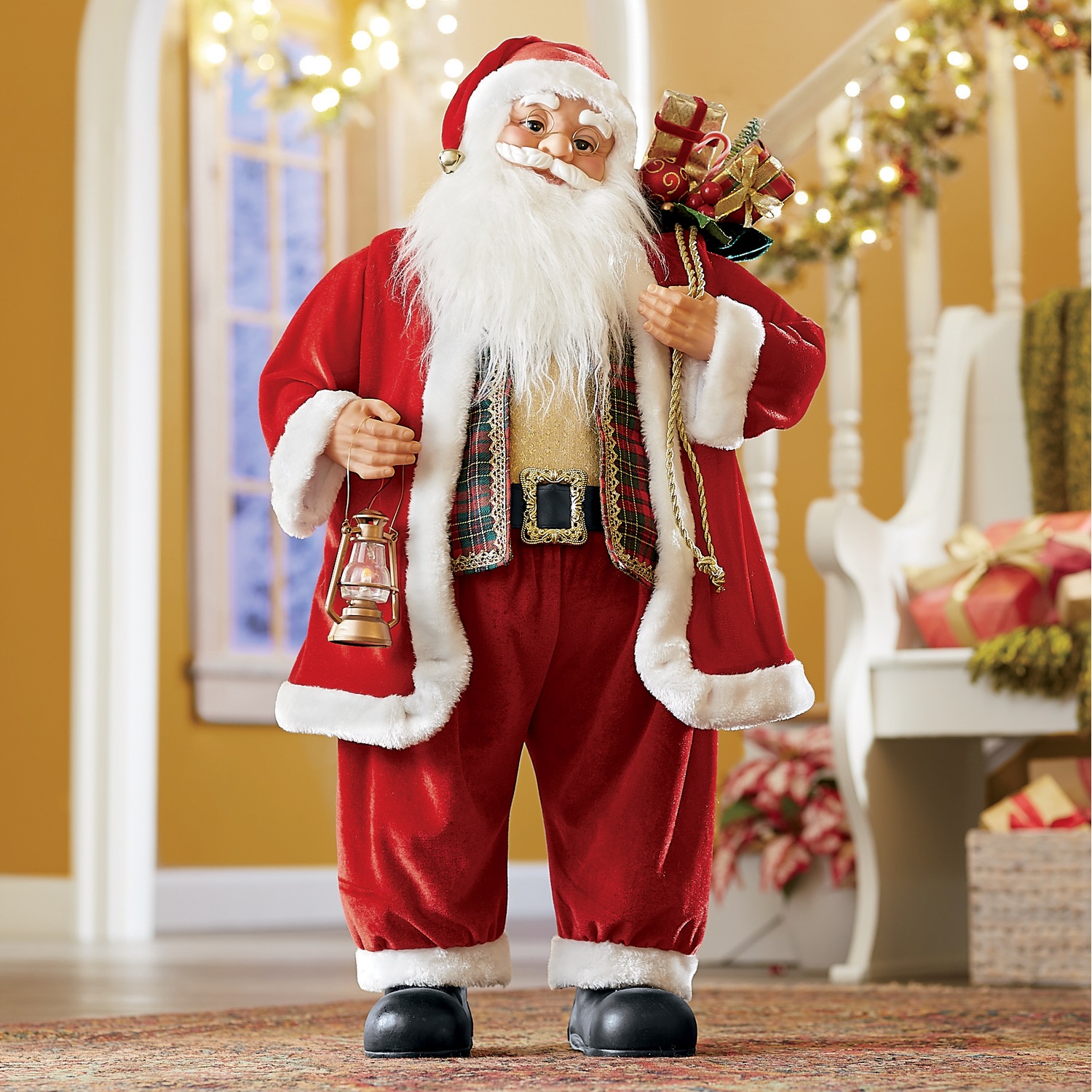 サンタさん　 Animated Santa with Gift Bag and Lantern | Seventh Avenue