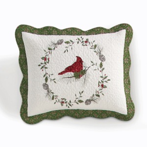 Cardinal Embroidered Holiday Sham with Vermicelli Quilting, , large