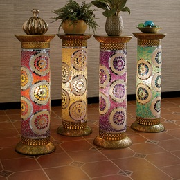 Mosaic Lit Pedestal Table, , large
