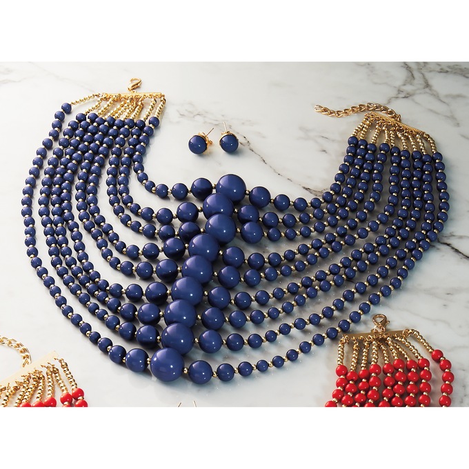 Color Bead Multi-Strand Necklace & Earring Set, , large