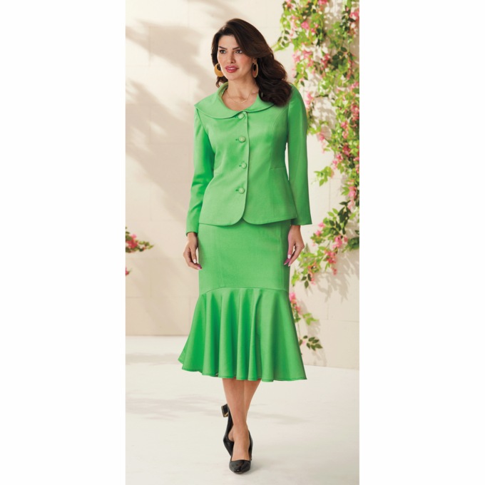 Jasmine Suit Set with Fitted Button-Front Jacket and Flounce Hem Skirt, , large