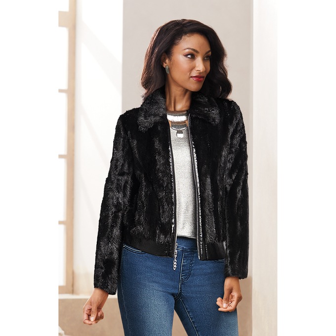 Faux-Fur Bomber Jacket, , large