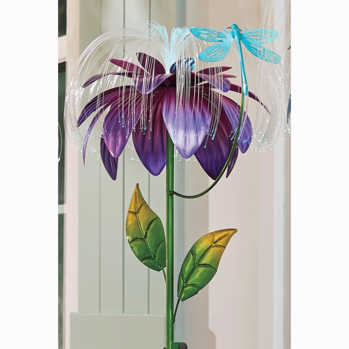 Solar Daisy Fiber Optic Spinner Stake, Purple, large