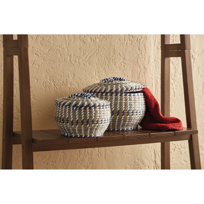 Set Of 2 Woven Striped Baskets, , large