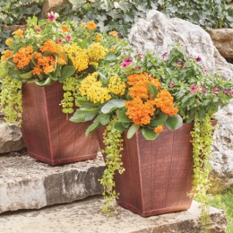 Set of 2 Faux-Wood Planters, , large