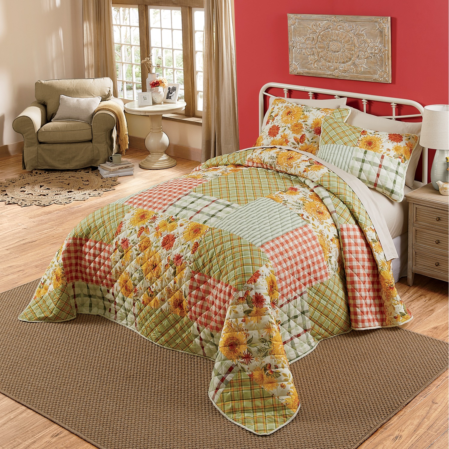 Sunflower Gingham Bedspread and Sham Seventh Avenue