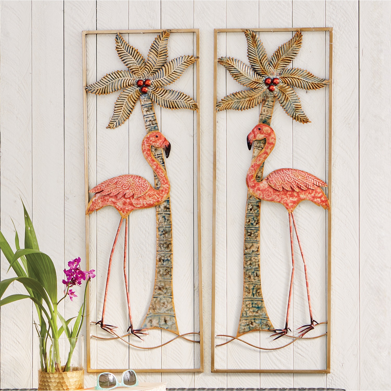 2 Piece Flamingos With Palm Trees Wall Art Set Seventh Avenue