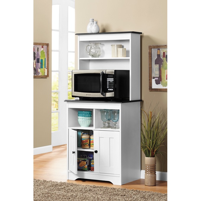 Katie Microwave Stand with Hutch, Black White, large
