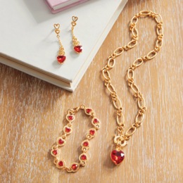 Red Heart/Crystal Necklace, Bracelet &amp; Earrings Set, , large