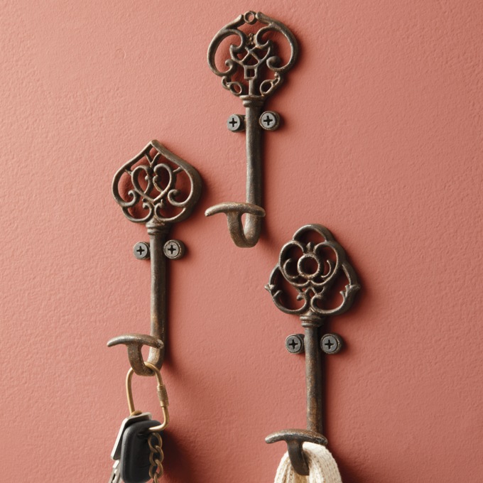 Set of 3 Cast Iron Key Wall Hooks, , large