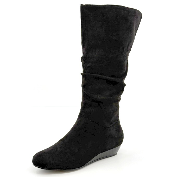 Amanda D'Laurie Tall Scrunch Boot: Rich Faux Suede with 1" Wedge Heel, , large