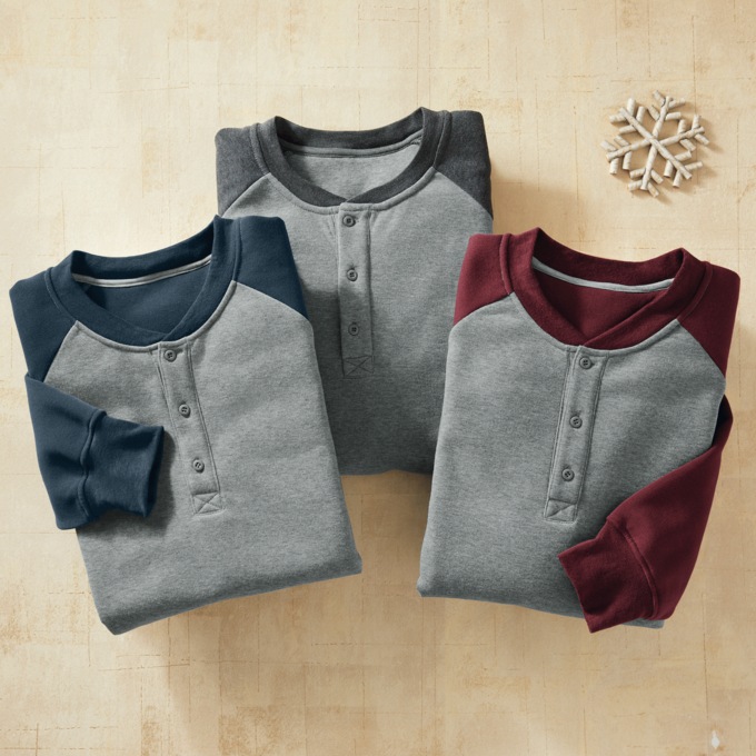 Raglan Fleece Henley, , large