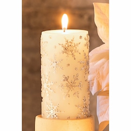 Embossed Snowflake Pillar Candle, , large