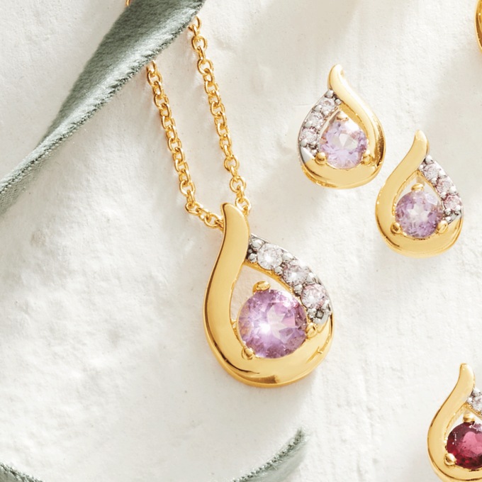 Gemstone/Cubic Zirconia Teardrop Pendant & Earring Set, , large