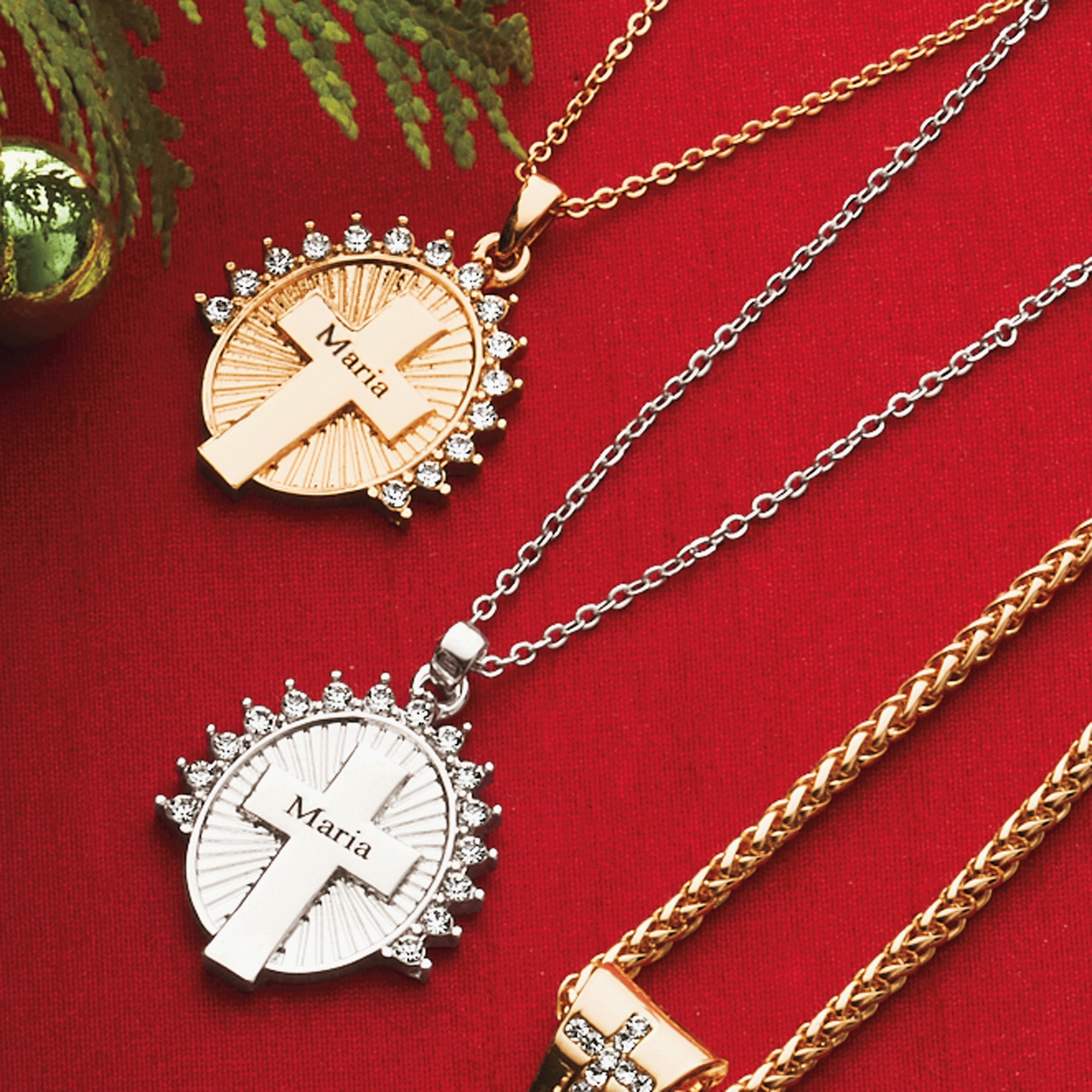 Personalized Crystal Cross/Halo Pendant, , large