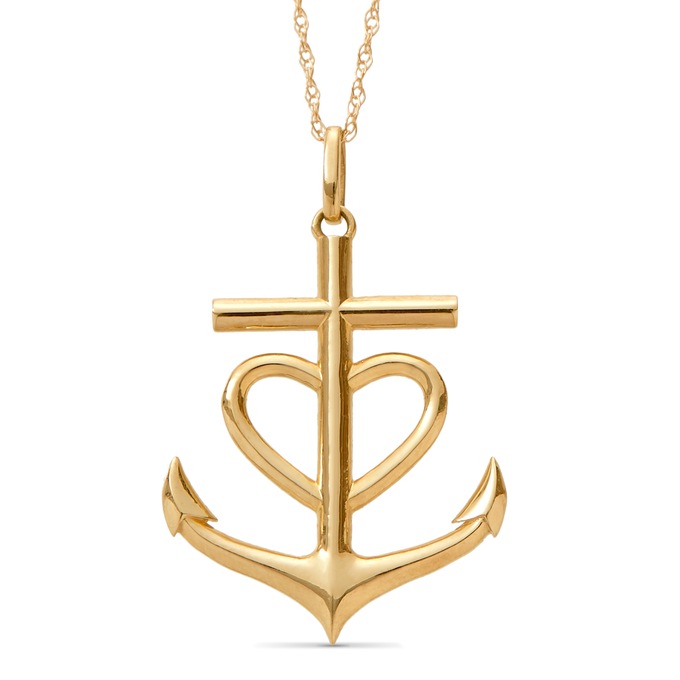 10K Gold Anchor/Heart Pendant, , large