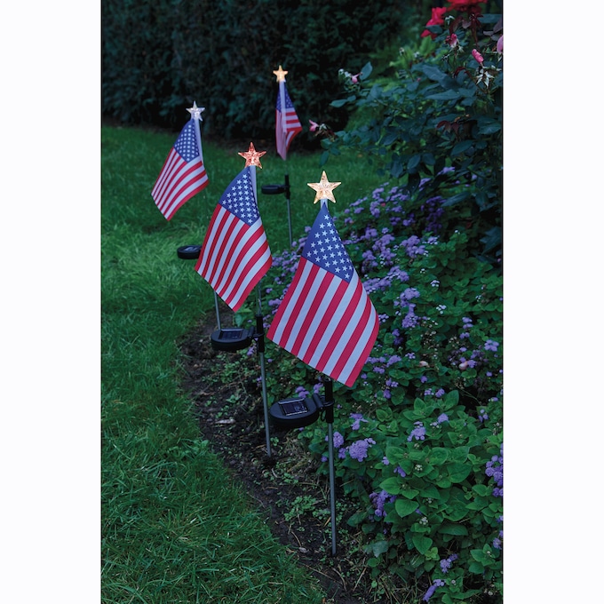 Set of 4 Solar American Flag Stakes, , large