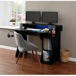 2-Tier Monitor Stand Desk with LED Lights, , large