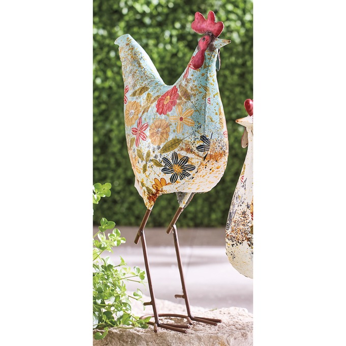 Floral Rooster Statue, Green, large