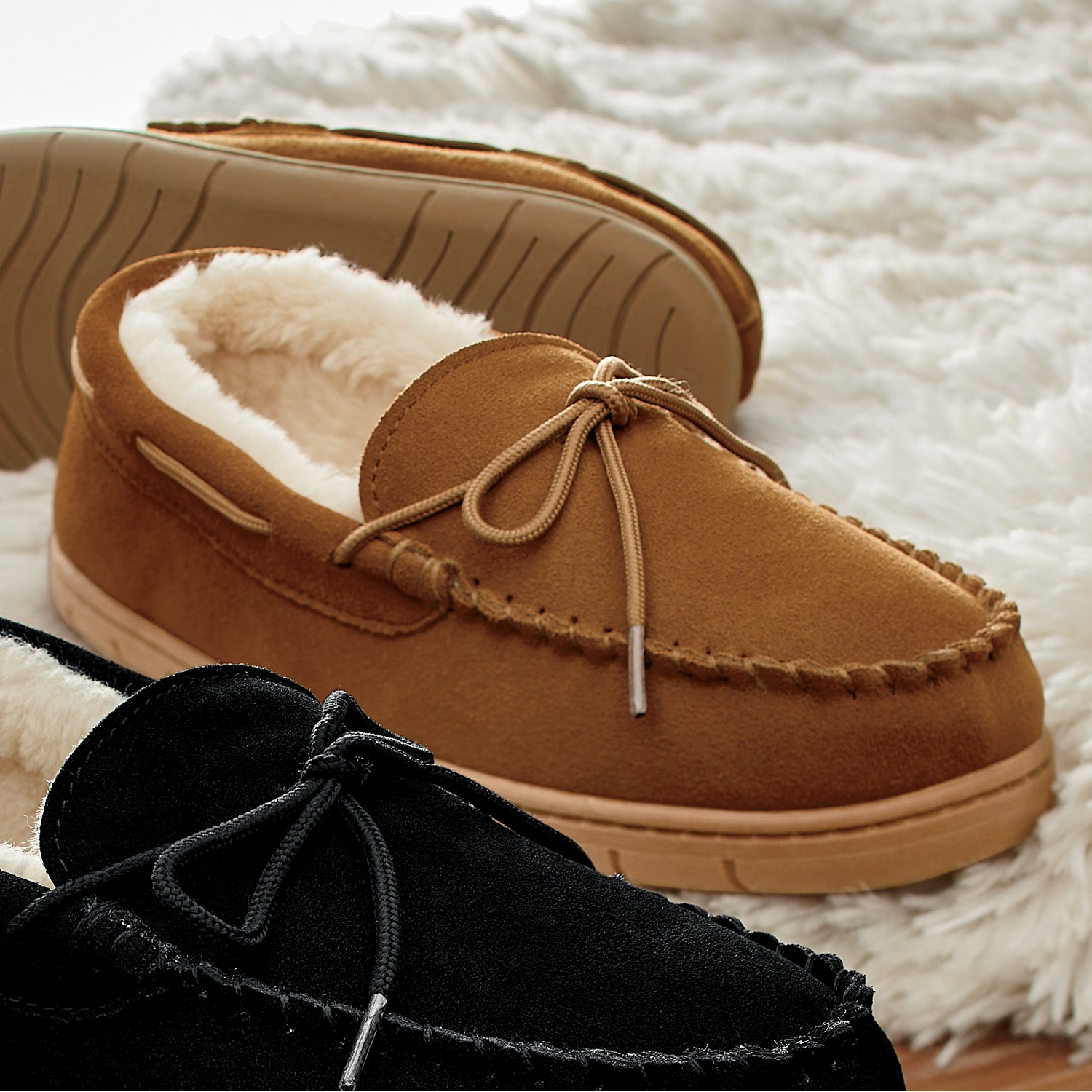 Men's Suede Moccasin with Faux-Fur Lining | Seventh Avenue