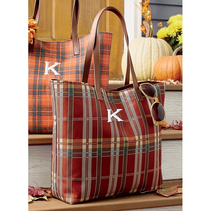 Harvest Plaid Tote, , large