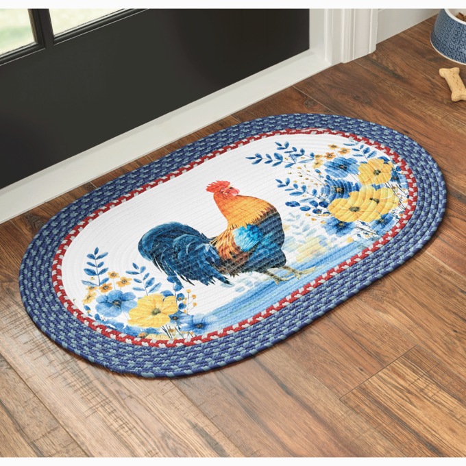 Americana Rooster Braided Mat - 19.5" x 30", , large