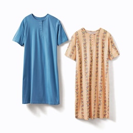 2-Pack Cotton Knit Henley Nightshirts for Women, , large