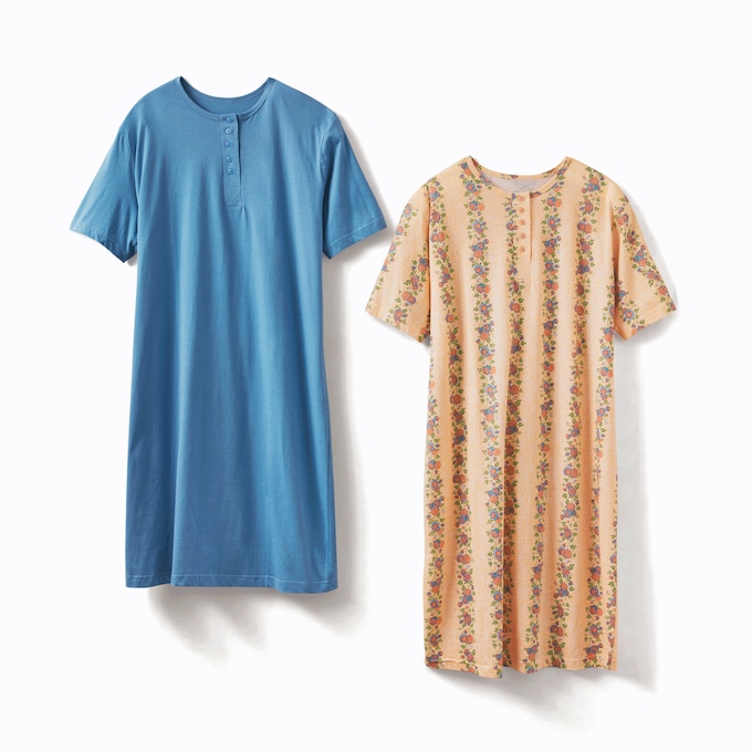 2-Pack Cotton Knit Henley Nightshirts for Women, , large