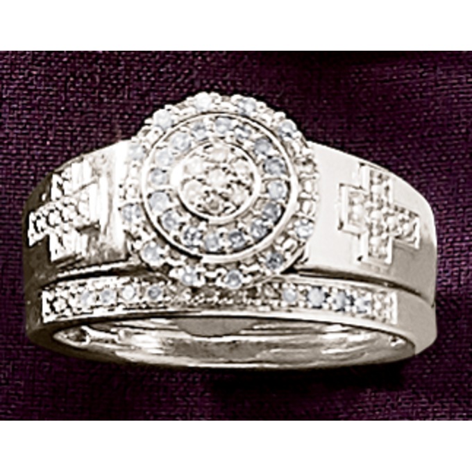 Diamond Round Cross Bridal Set, , large