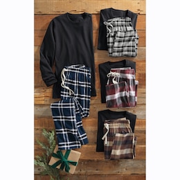 Value2-Piece Men&#39;s PJ Set with Crew Top and Plaid Bottoms, , large