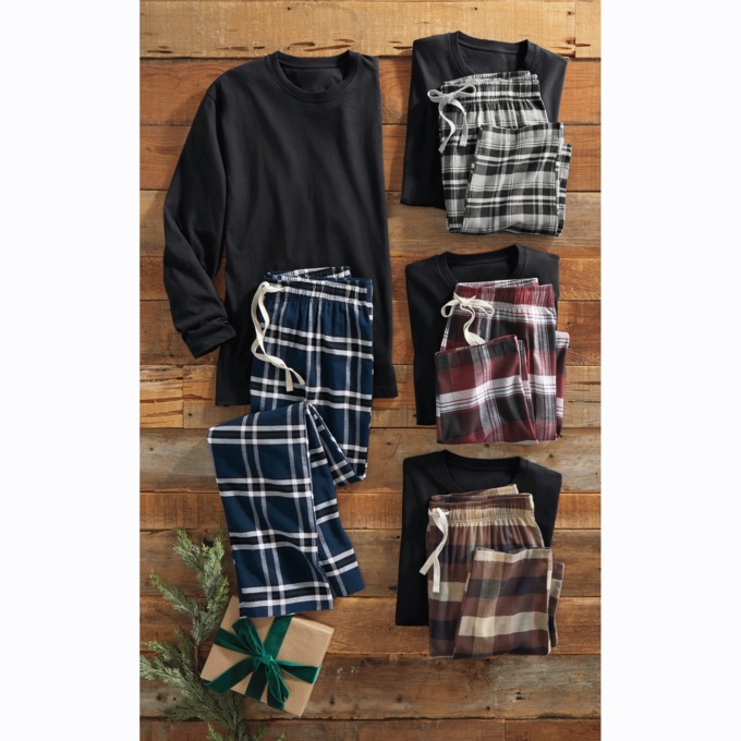 Value2-Piece Men's PJ Set with Crew Top and Plaid Bottoms, , large