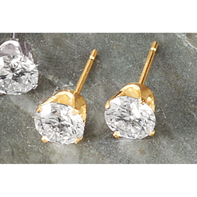 14K Gold Lab-Created Diamond Princess Solitaire Earrings, , large