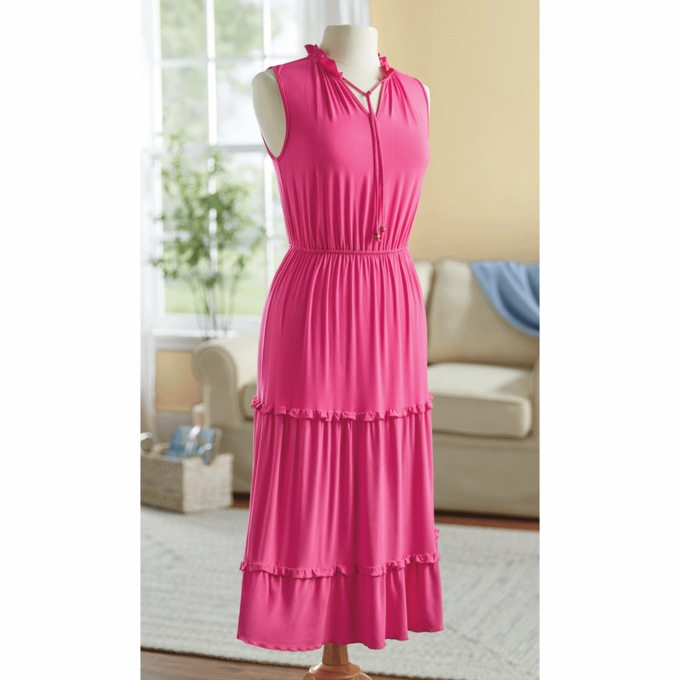 Ruffle Collar Tiered Dress, , large