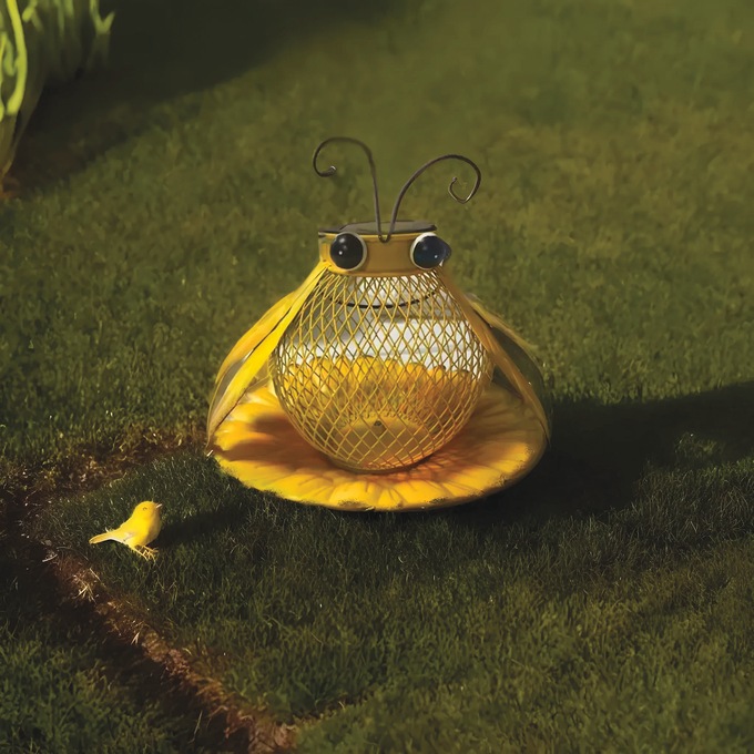 Solar Light Bird Feeder, Yellow, large