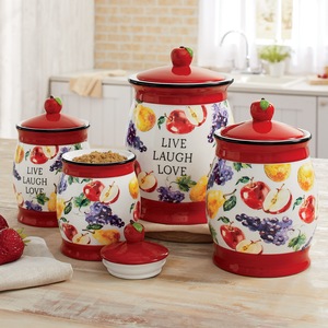 Set of 4 Fruit Canisters Set, , large
